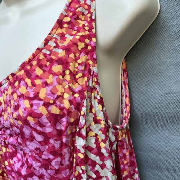 J. Jill Size 10 Ruched Sleeveless Midi Pink Red Orange Sun Dress Beachy Romantic - Picture 4 of 7